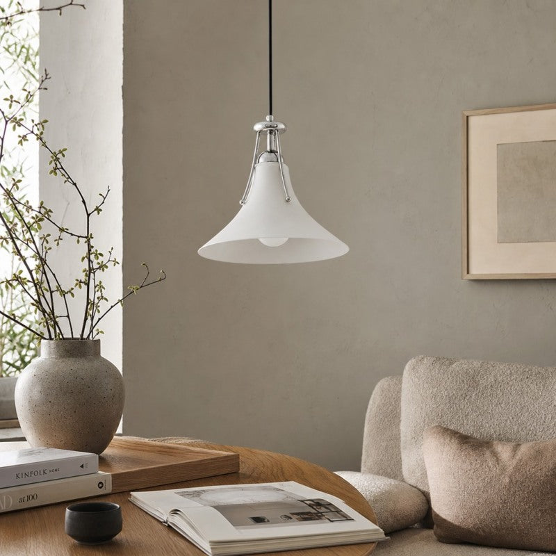 Suspension Kallera - Verre blanc et chrome, style magnolia, pour chambre et couloir | Esilora