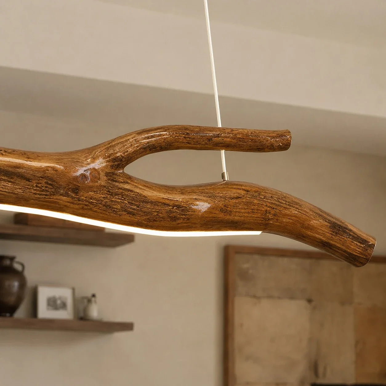 Wabi-Sabi Natural Wood Linear Pendant Light for Dining Rooms and Tea Spaces | Esilora