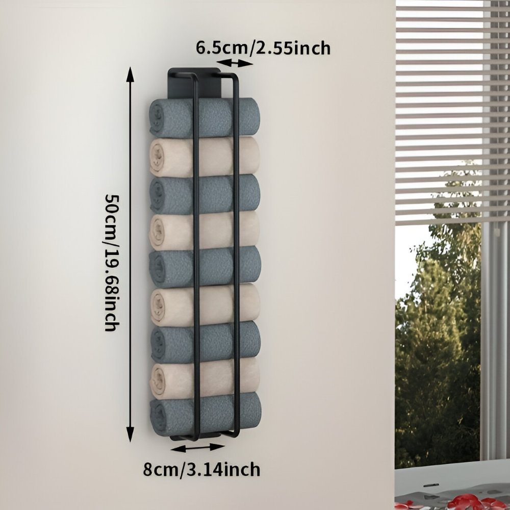 Porte-serviettes | Organisateur mural vertical | Panier métallique ouvert | TowelStack - Esilora