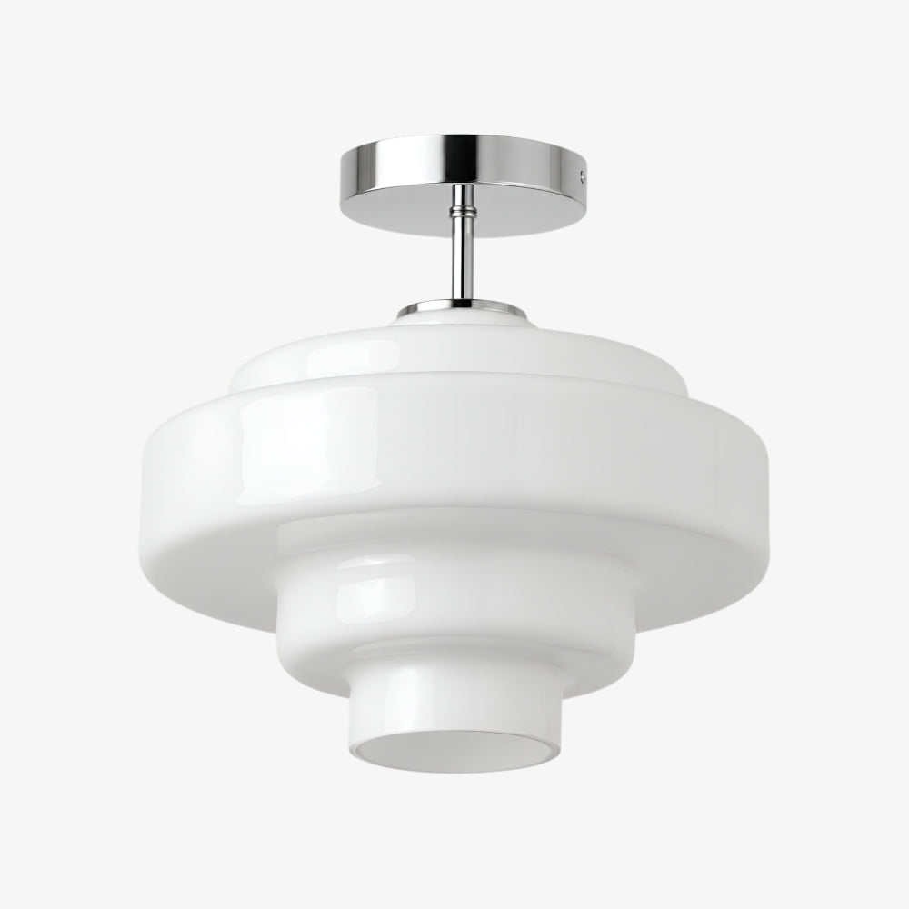 Plafonnier semi-encastré Koloro - Abat-jour rond en verre superposé, style rétro moderne, pour couloir et vestiaire | Esilora
