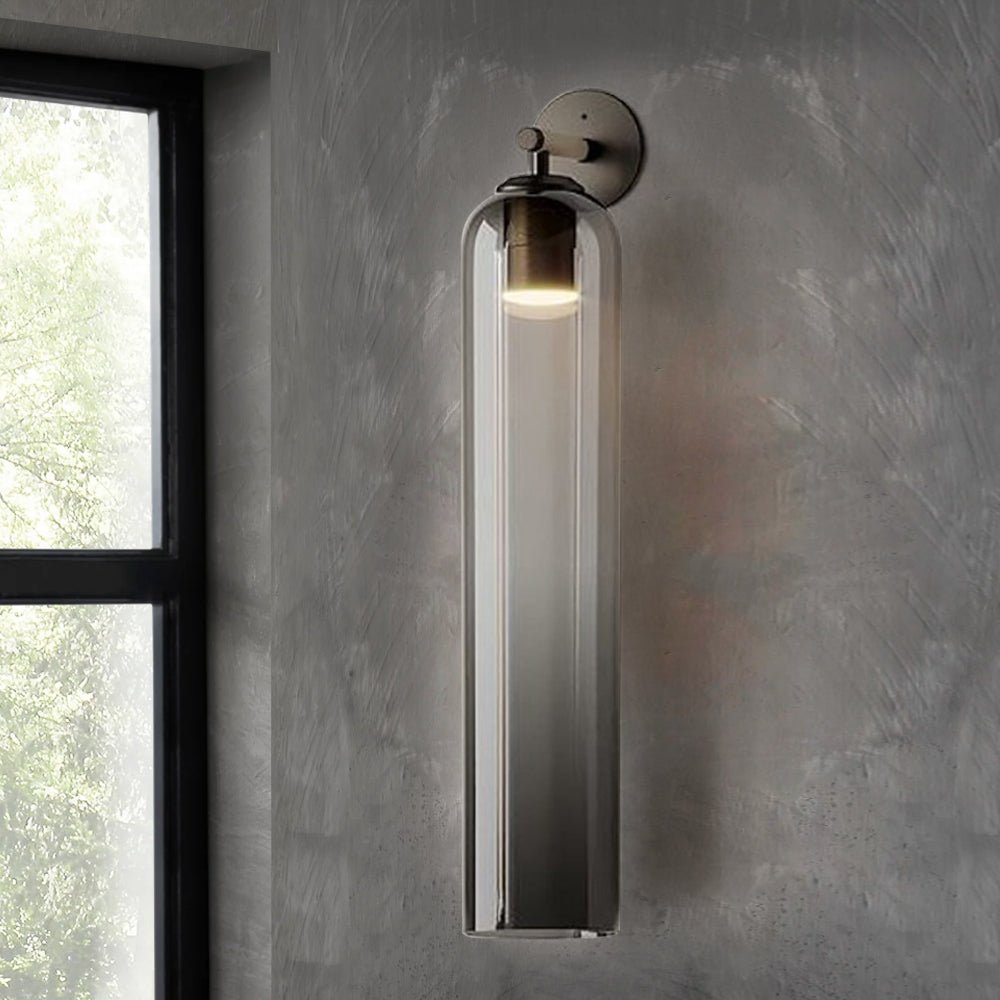 Art Glass Sconce Sand Nickel Smoke Gray Damp-rated LED Wall Light | Esilora