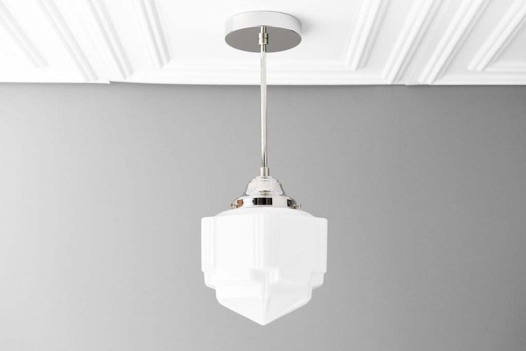 Geotower Glass Skyscraper Shade Art Deco Pendant Light – Vintage Ceiling Lamp for Dining Rooms, Kitchens and Offices | Esilora