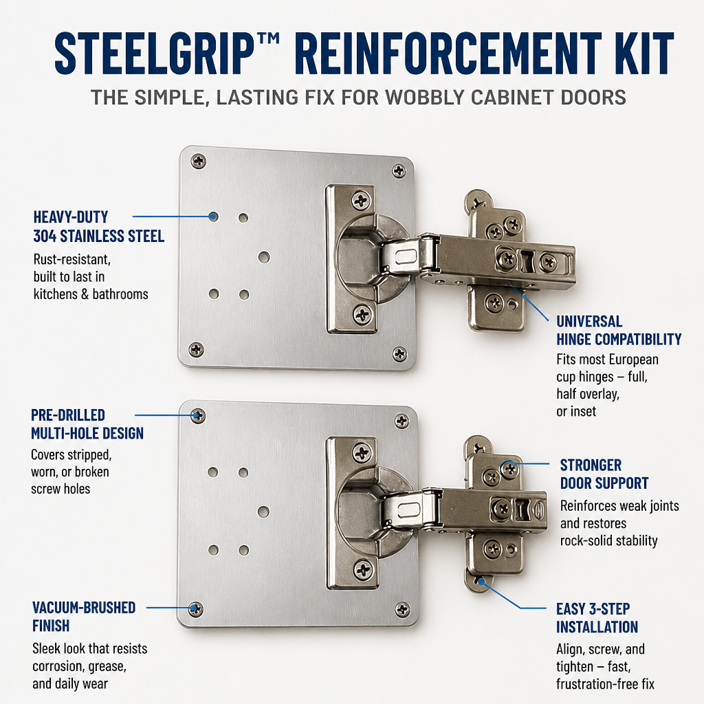 SteelGrip — Βάλτε επιτέλους τέλος στις πόρτες που κουνιούνται και αποκτήστε απόλυτη σταθερότητα στα ντουλάπια - Esilora