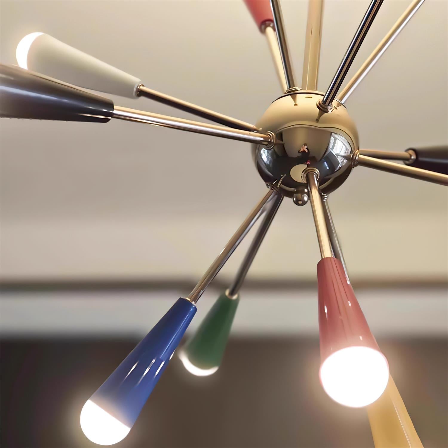 Ivoran Fireworks Chandelier - Gold Metal Sputnik Cone Shade Mid Century Light for Dining Room | Esilora