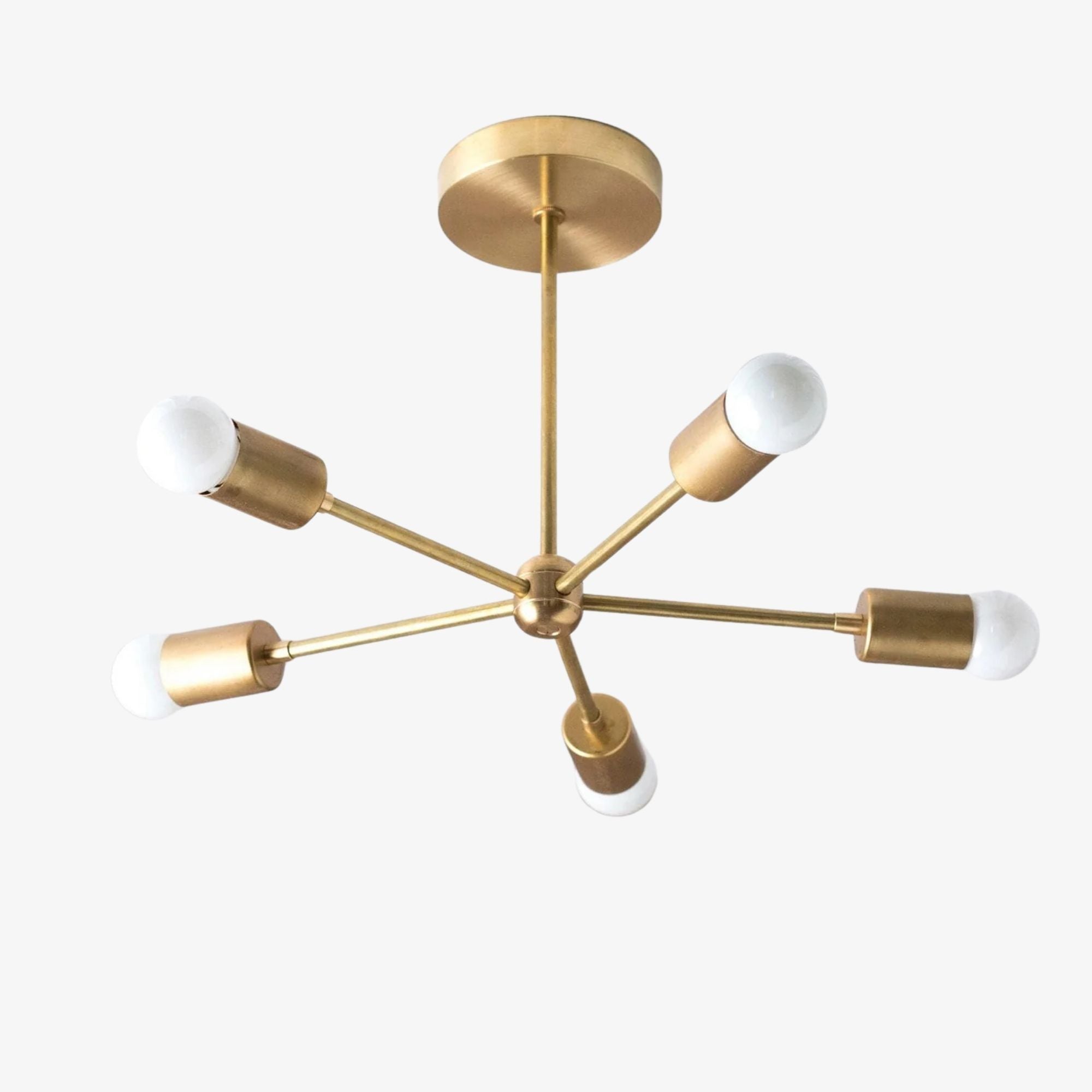 Mobilux Line Mid-Century Gold Sputnik Kronleuchter – Halbeinbau geometrische Messingleuchte | Esilora