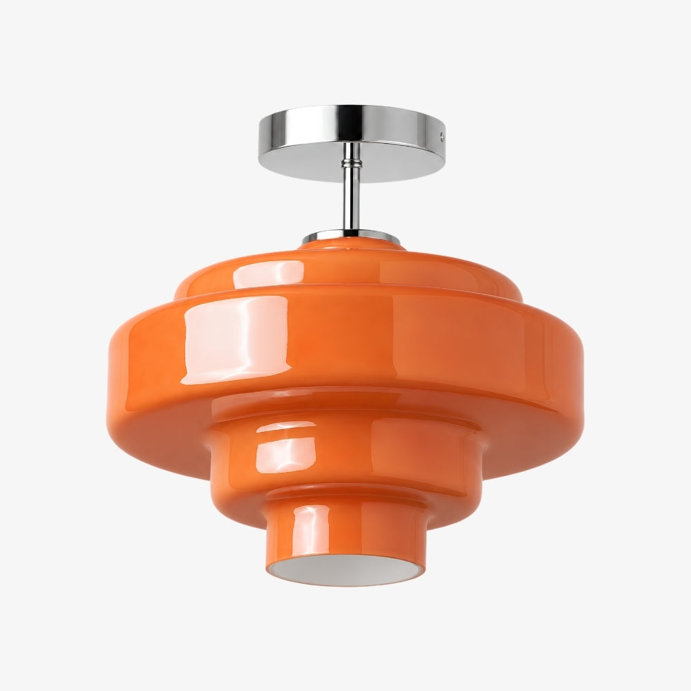 Plafonnier semi-encastré Koloro - Abat-jour rond en verre superposé, style rétro moderne, pour couloir et vestiaire | Esilora