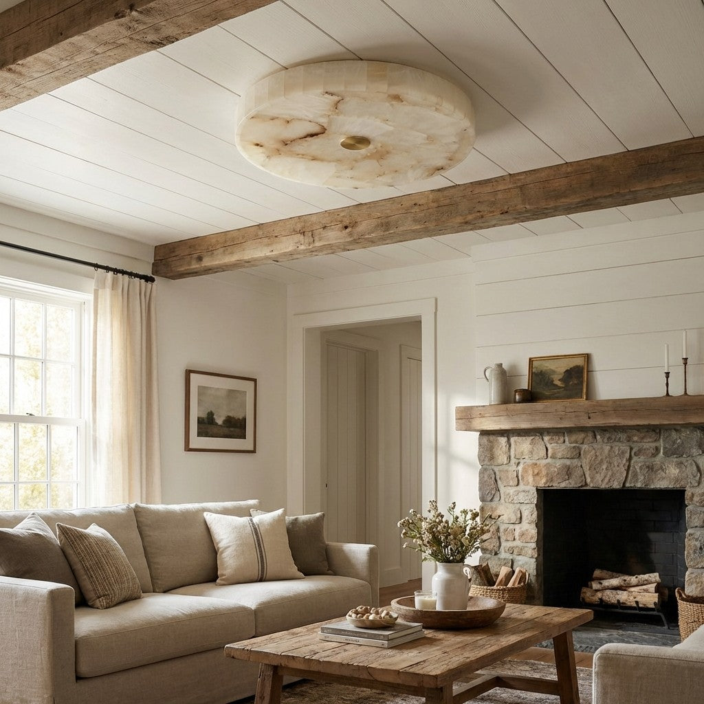 AlbaSphere Modern Round Ultra Thin Ceiling Lamp - Alabaster Contemporary Home Lighting | Esilora