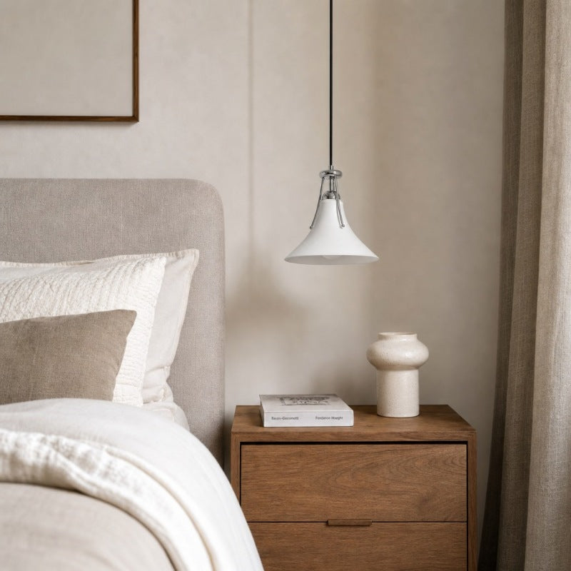 Suspension Kallera - Verre blanc et chrome, style magnolia, pour chambre et couloir | Esilora