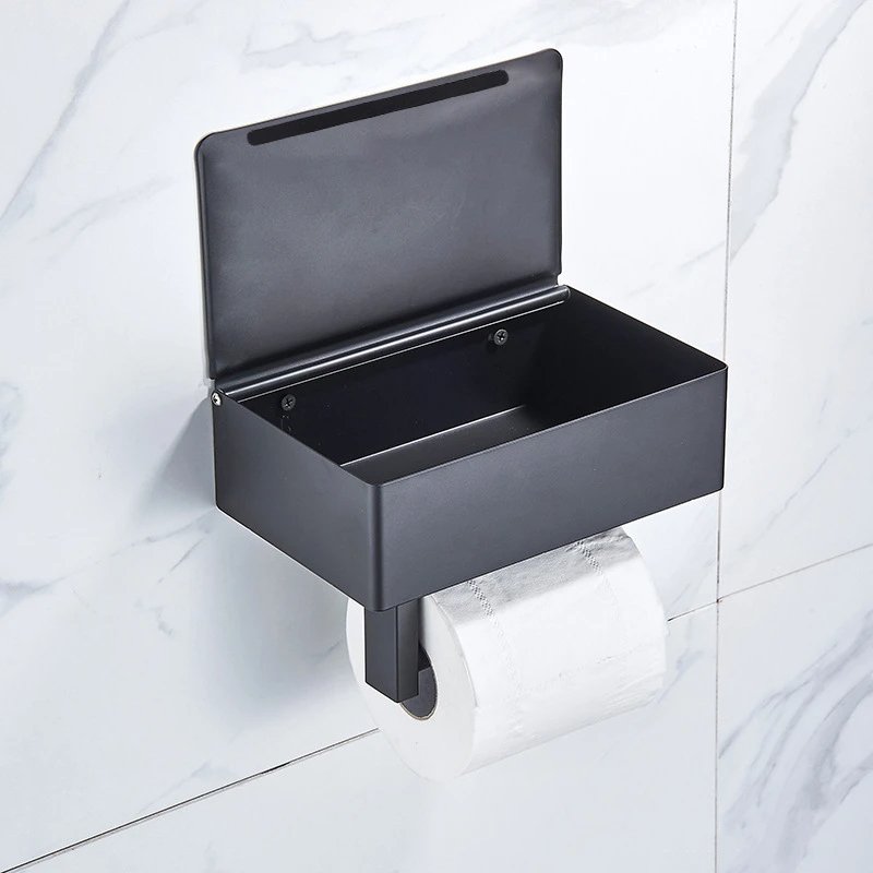Tissuedispenser | Roestvrijstalen toiletpapierhouder | 2-in-1-houder met plank | SteelShelf - Esilora
