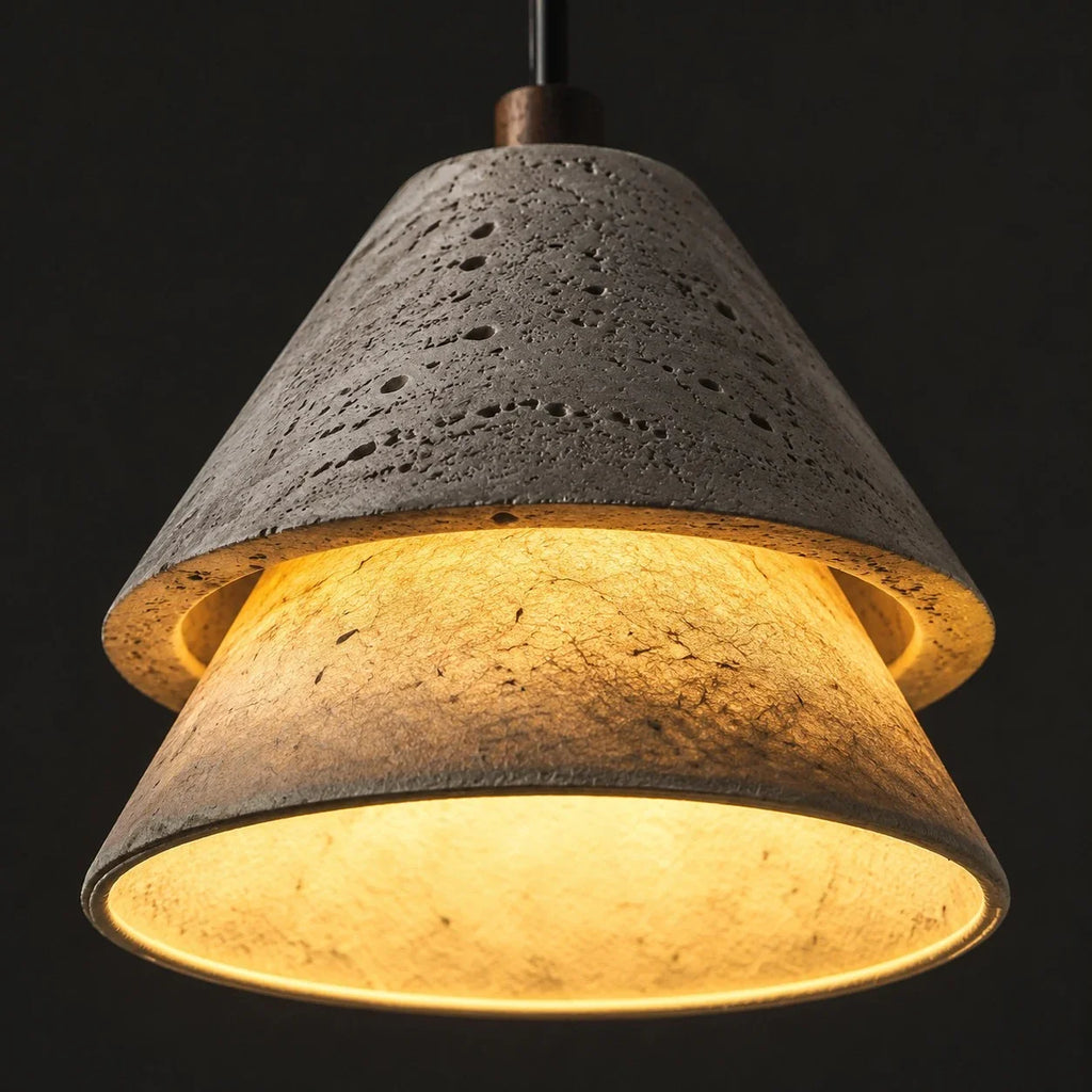 Grey Stone Pendant Light with Paper Diffuser | Esilora