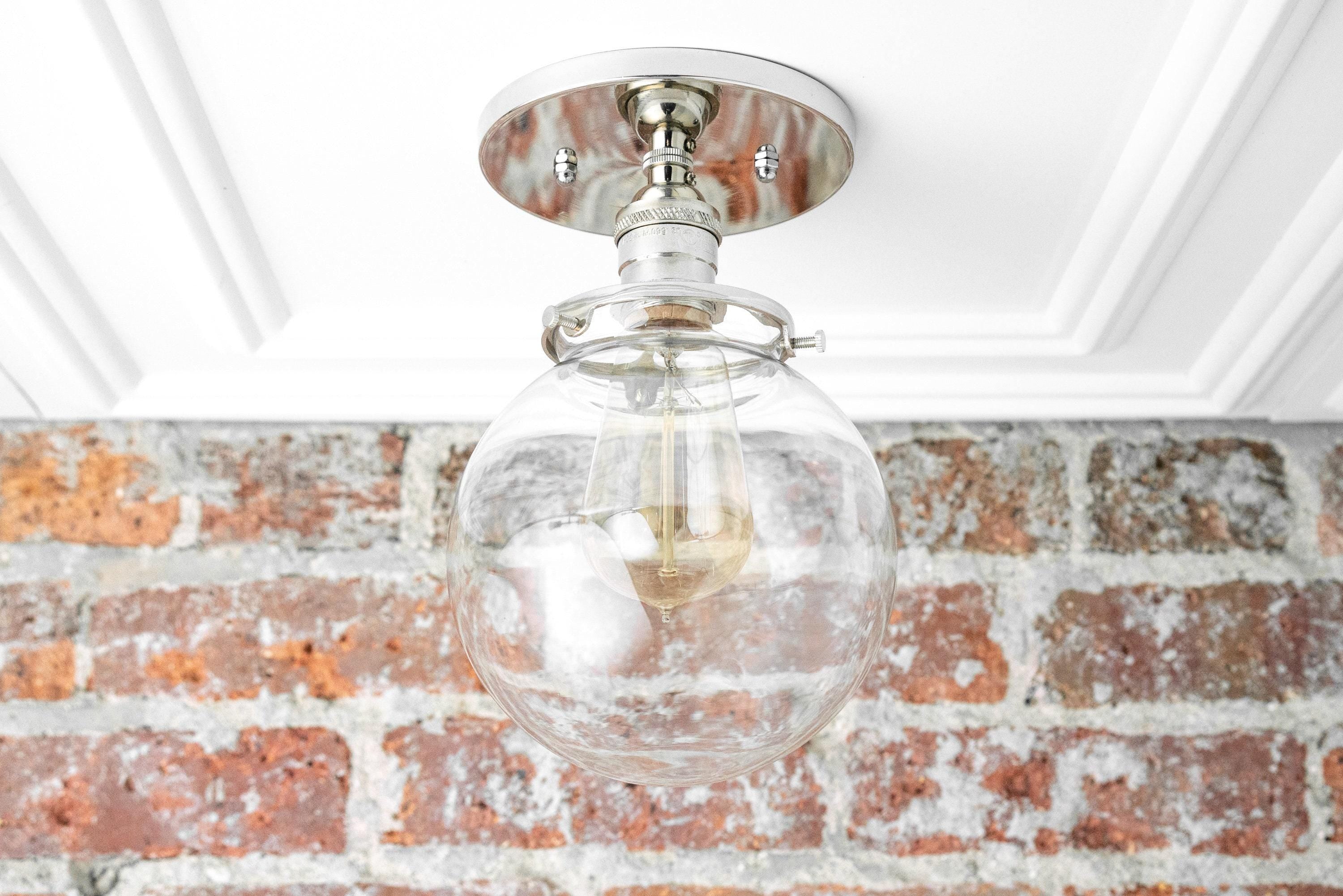 Glorica Glass Clear Globe – polopřisazené stropní svítidlo – moderní industriální styl do obývacího pokoje a jídelny | Esilora