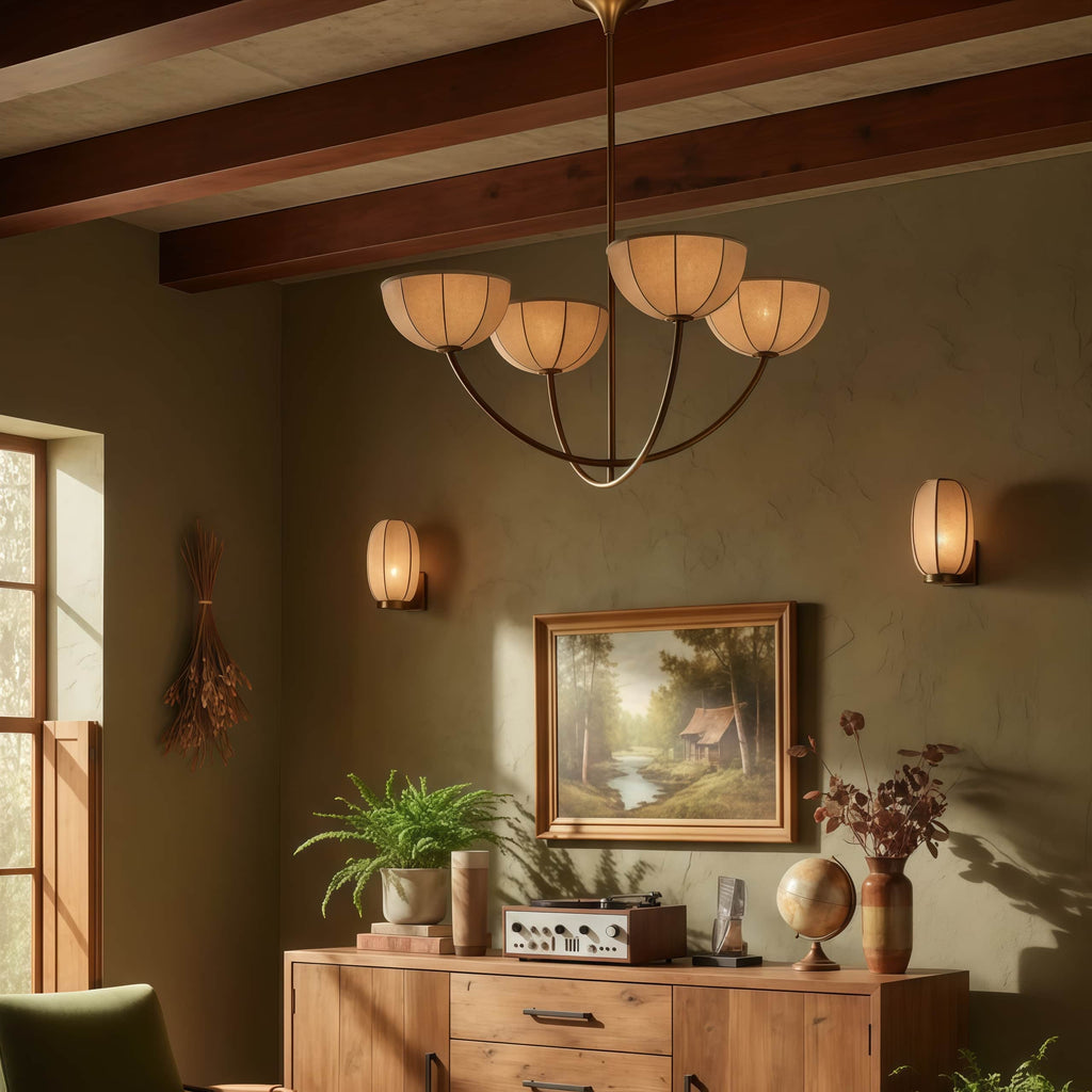 Loomis Linen Wrapped Shade Brass Pendant - Modern Living Room Lighting | Esilora