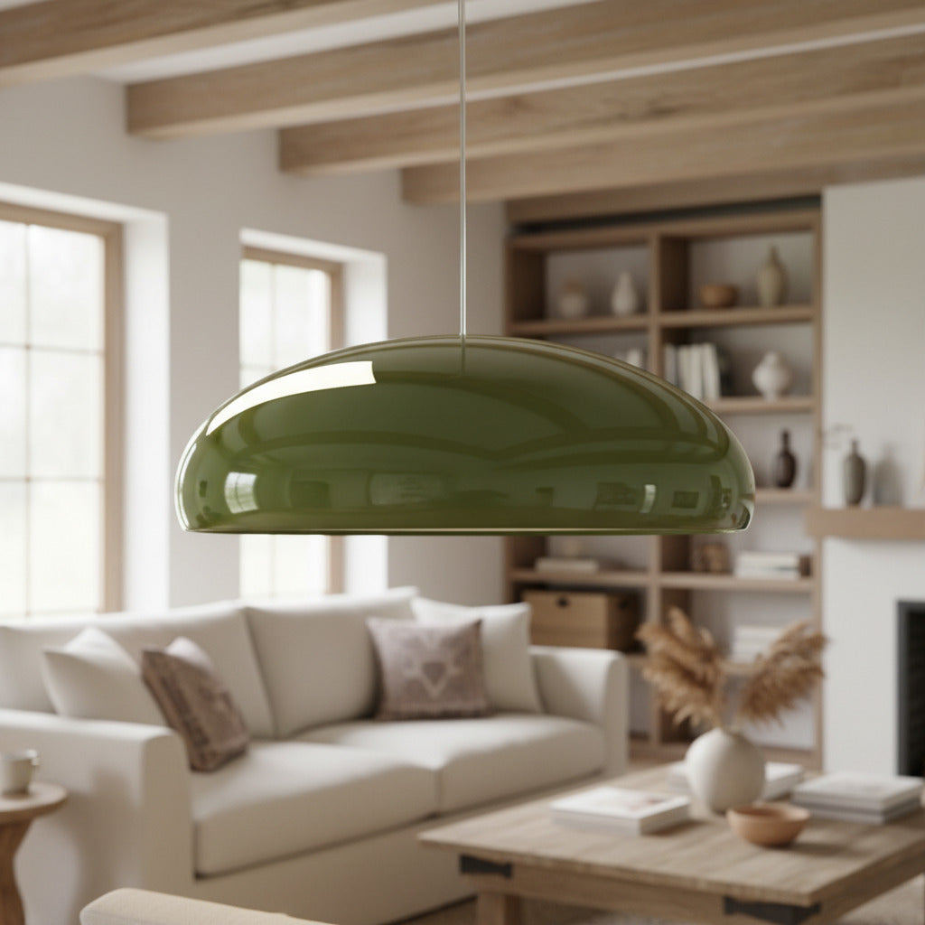 Lámpara colgante Haelen con forma de cuenco colorido - pantalla metálica moderna para comedor | Esilora