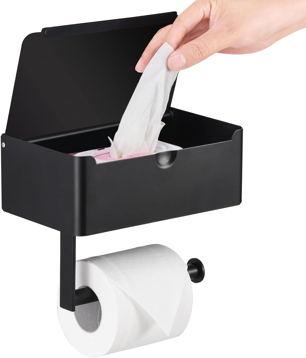 Tissuedispenser | Roestvrijstalen toiletpapierhouder | 2-in-1-houder met plank | SteelShelf - Esilora