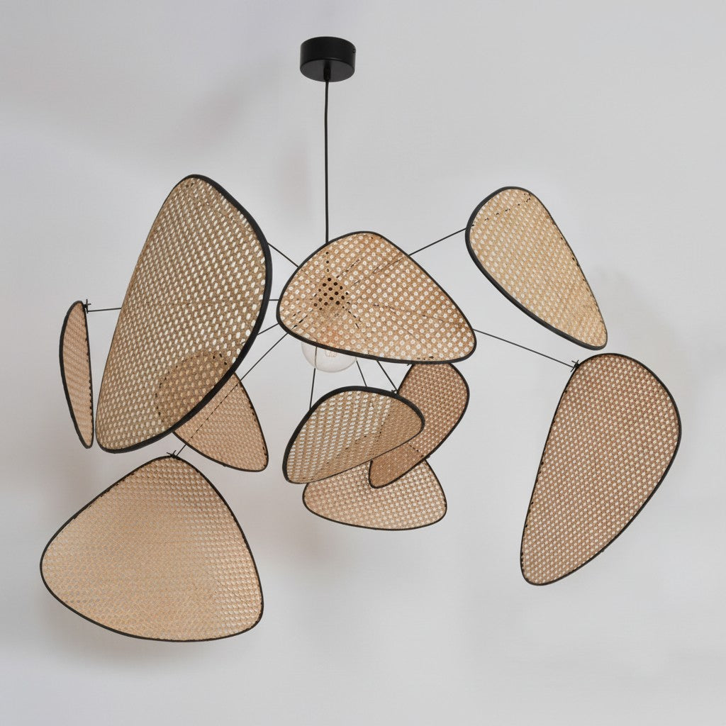 Rivana Modern Woven Rattan Chandelier – Metal Bamboo Pendant Light for Kitchens and Lounges N41 | Esilora