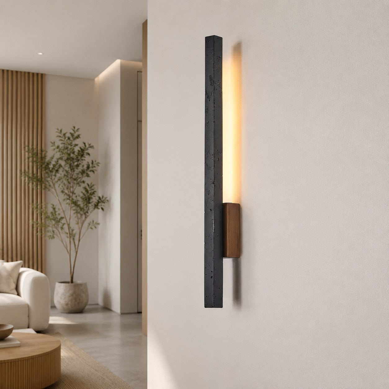 מנורת קיר ליניארית מ-טרוורטין ועץ עם LED | Esilora