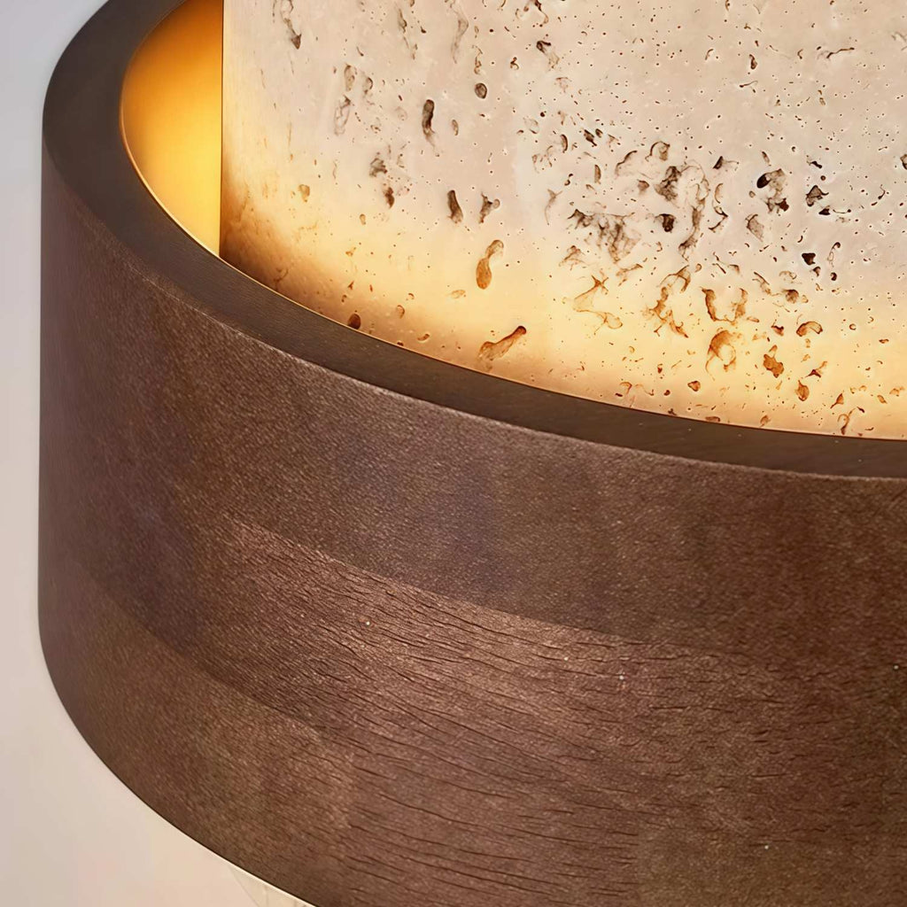 MokuStone Wabi Sabi Travertine Ceiling Lamp - Textured Stone Flush Mount Lighting for Home | Esilora