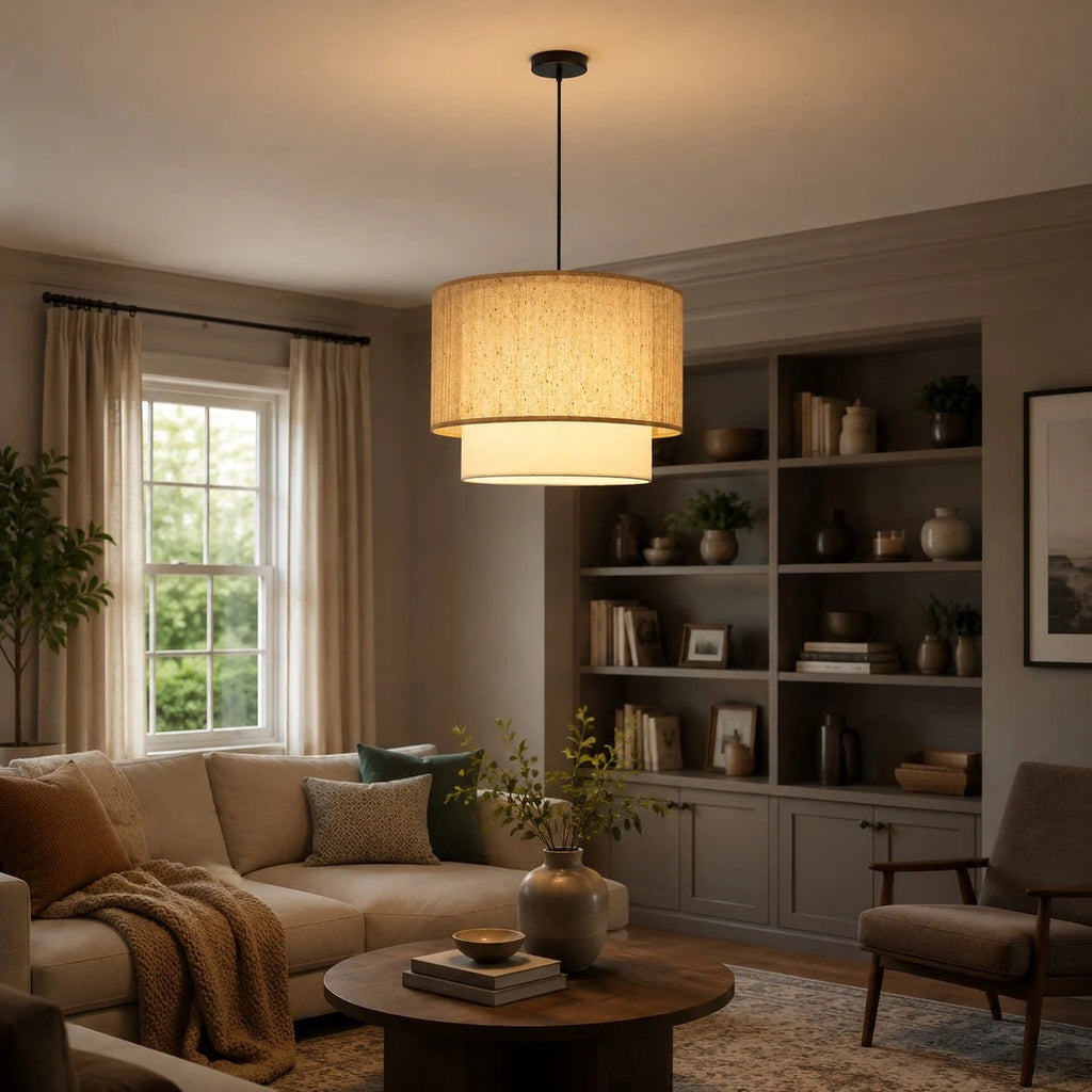 Wabi-Sabi Linen Drum Pendant Lamp | Esilora