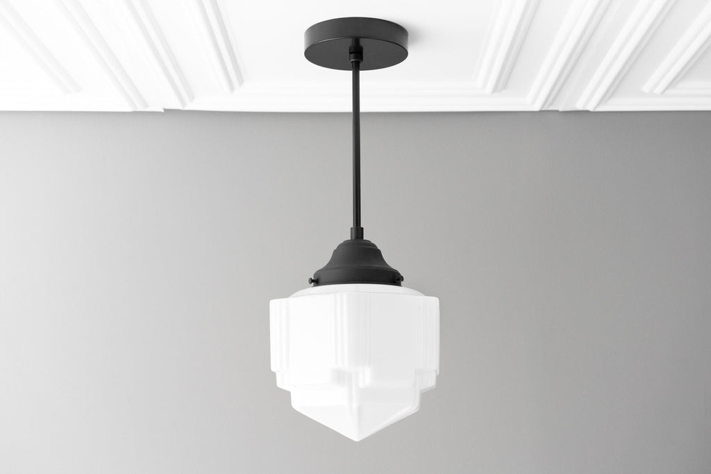 Geotower Glass Skyscraper Shade Art Deco Pendant Light – Vintage Ceiling Lamp for Dining Rooms, Kitchens and Offices | Esilora