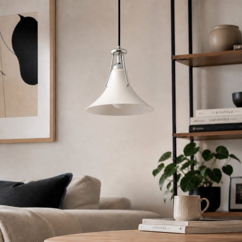 Suspension Kallera - Verre blanc et chrome, style magnolia, pour chambre et couloir | Esilora