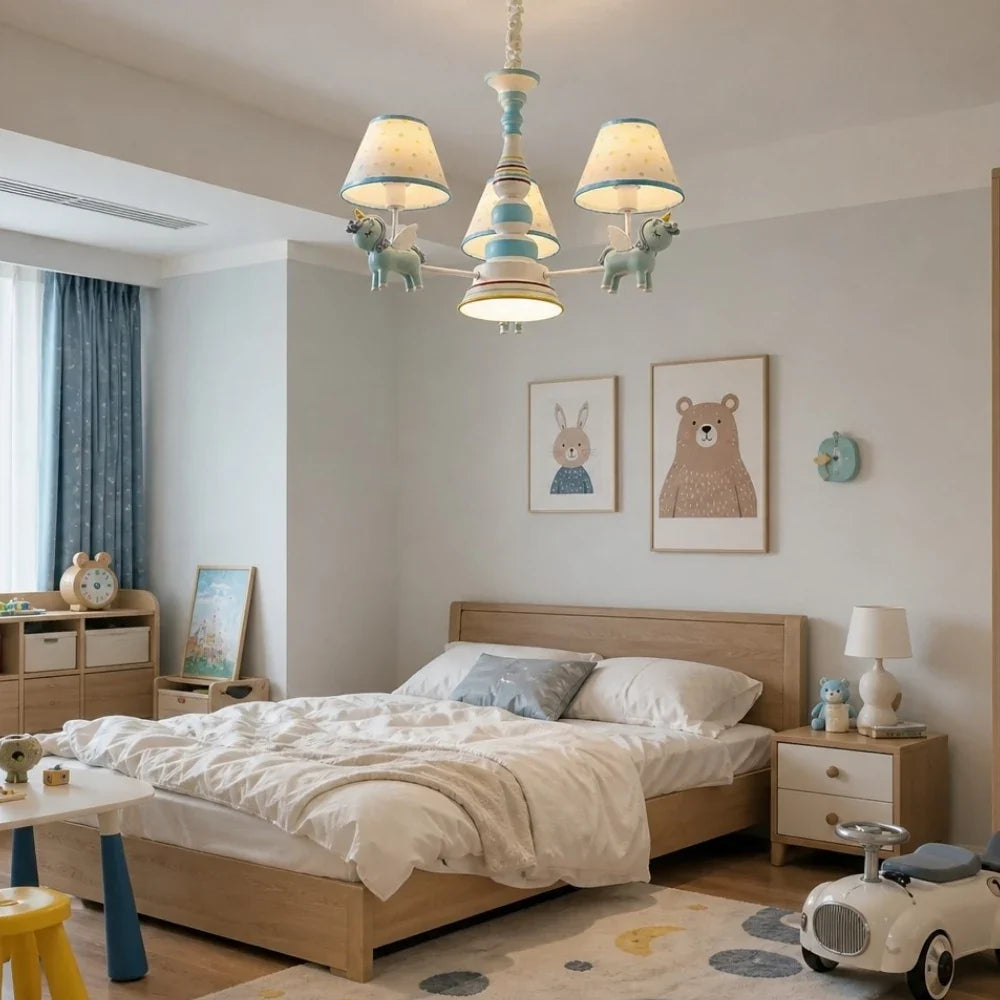 Lustre pour chambre d’enfant avec abat-jour en tissu, pour chambre, salle de jeux et nursery | Esilora