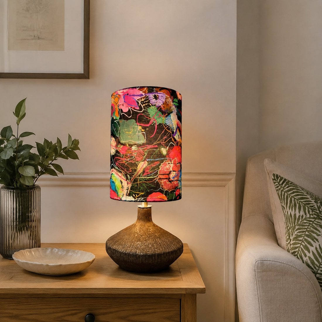 Liberty-Style Fabric Shade Ceramic Table Lamp for Bedside Ambient Lighting | Esilora