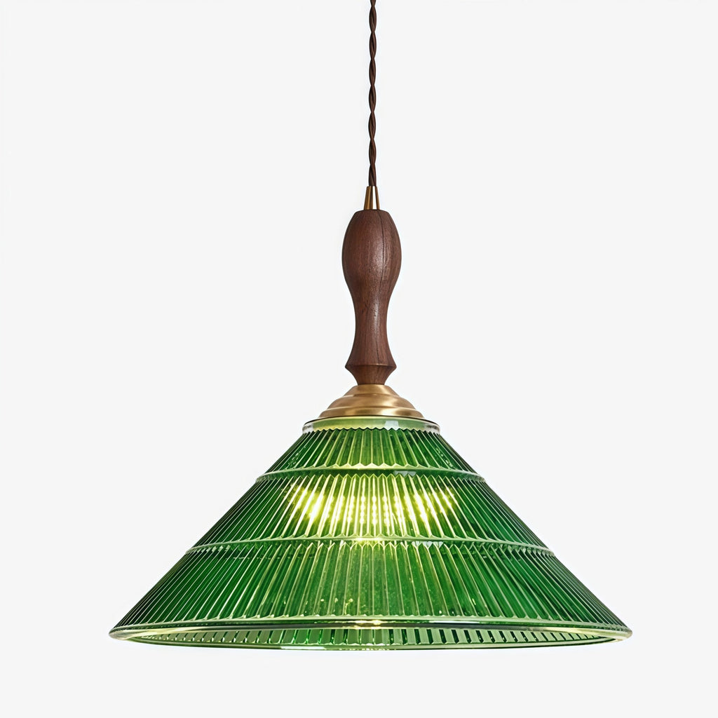 Elunaris Vintage Trumpet Shape Pendant Light with Green Glass Shade for Dining Room | Esilora