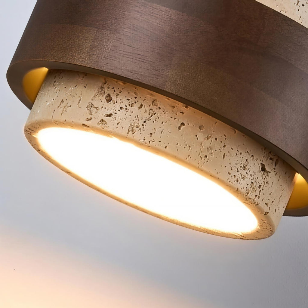 MokuStone Wabi Sabi Travertine Ceiling Lamp - Textured Stone Flush Mount Lighting for Home | Esilora