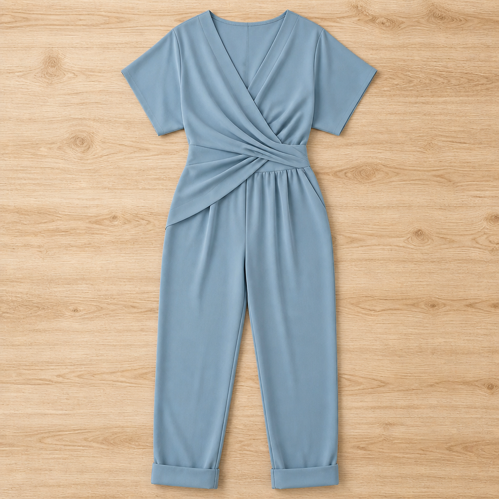 SolaraLuxe – Wrap-Front Wide-Leg Jumpsuit with Twist Waist - Esilora