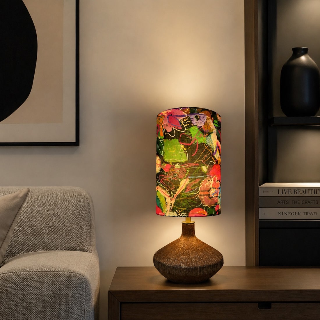 Liberty-Style Fabric Shade Ceramic Table Lamp for Bedside Ambient Lighting | Esilora