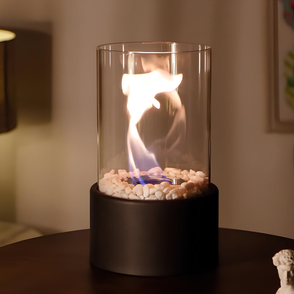Moderne glazen metalen tafelvuurkorf - decoratieve brander