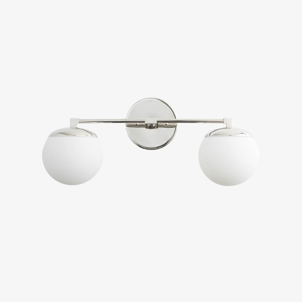 Applique da parete Glorica Glass Modern a 2 sfere – Luce da toilette per bagno | Esilora