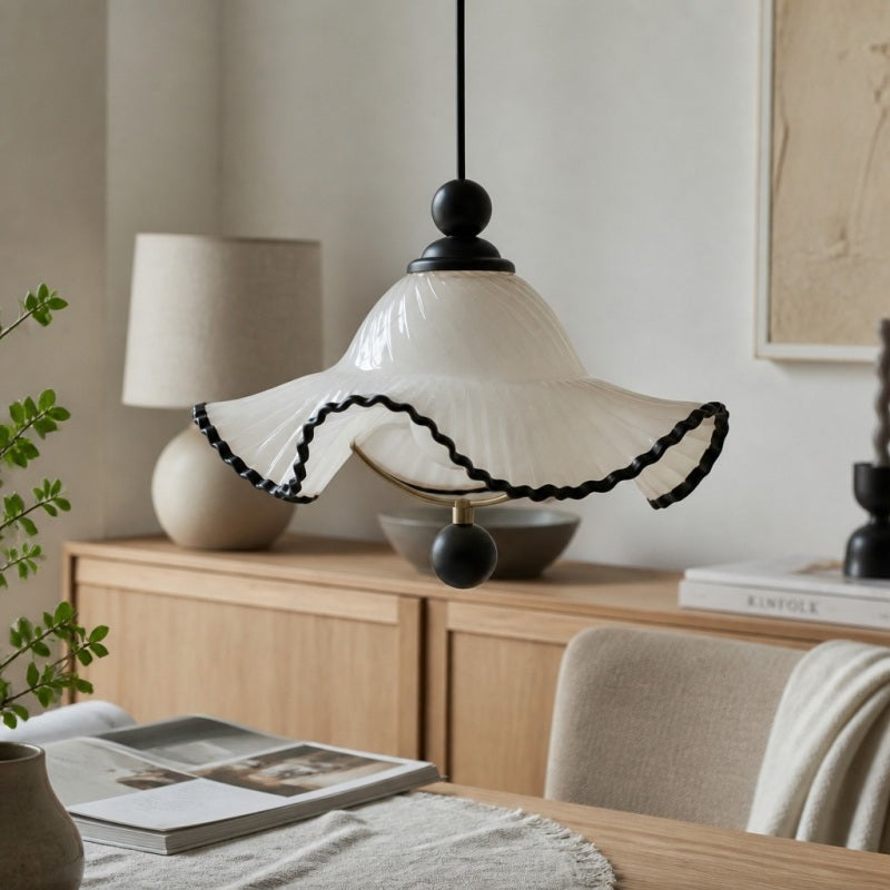 Javina Glass Pendant Light - French Vintage Ruffled Wave Shade for Bedroom and Dining Room | Esilora