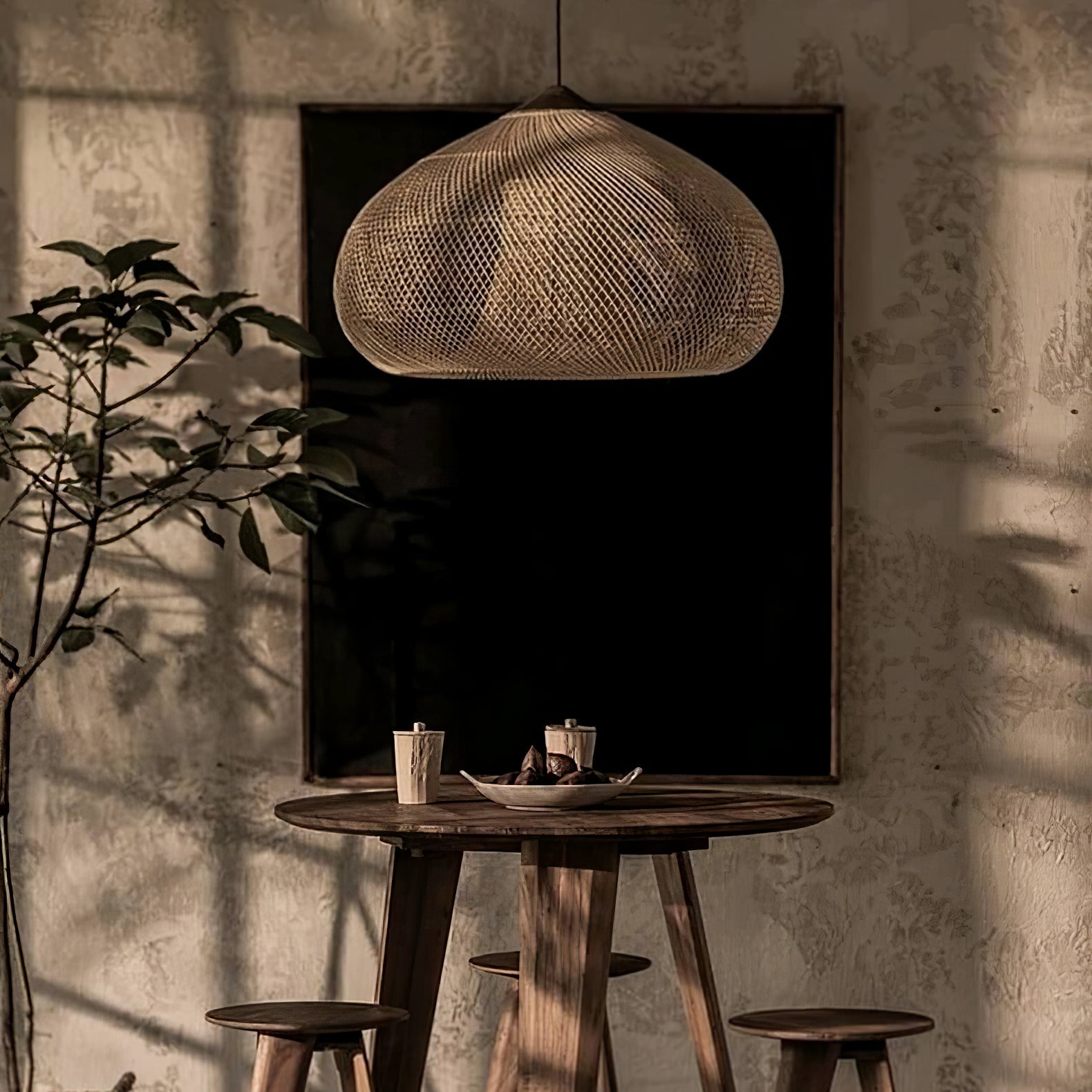 Harfenförmige geflochtene Rattan-Hängelampe | Esilora