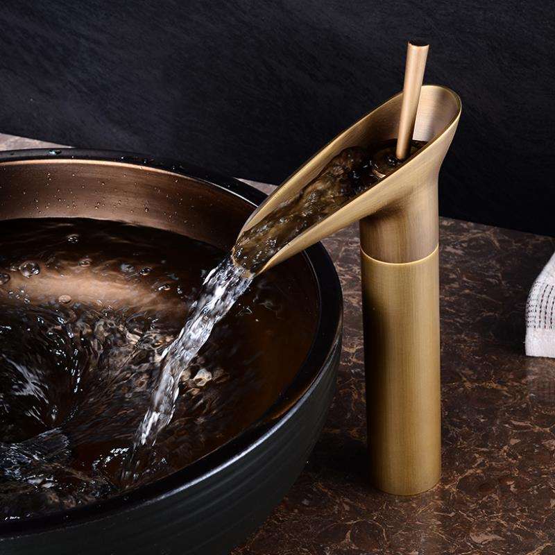 Bathroom Sink Faucet With Antique Waterfall Style Design