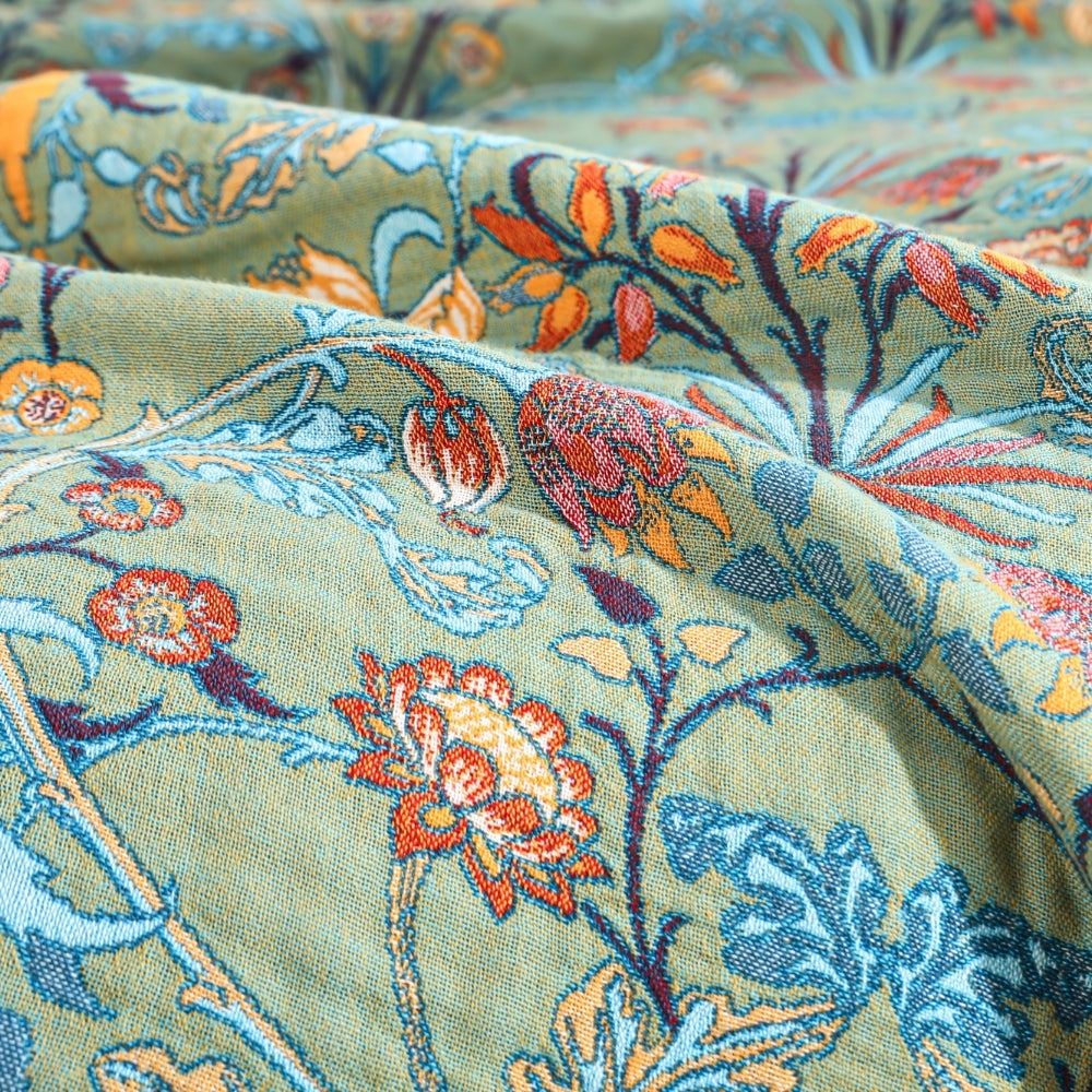 Floral Reversible Throw Blanket — Decorative Fringe Trim for Bed or Sofa