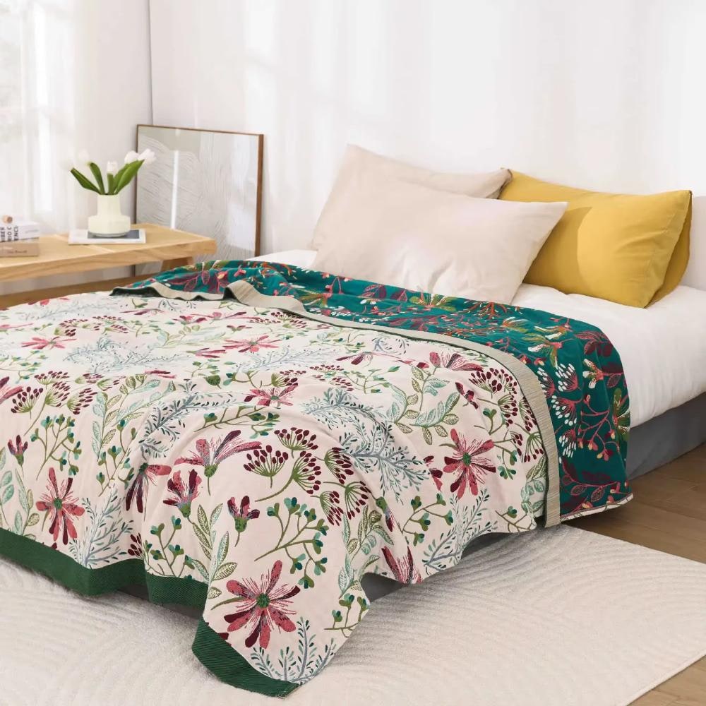 Blumenmuster Wendedecke — Vierlagen Tagesdecke