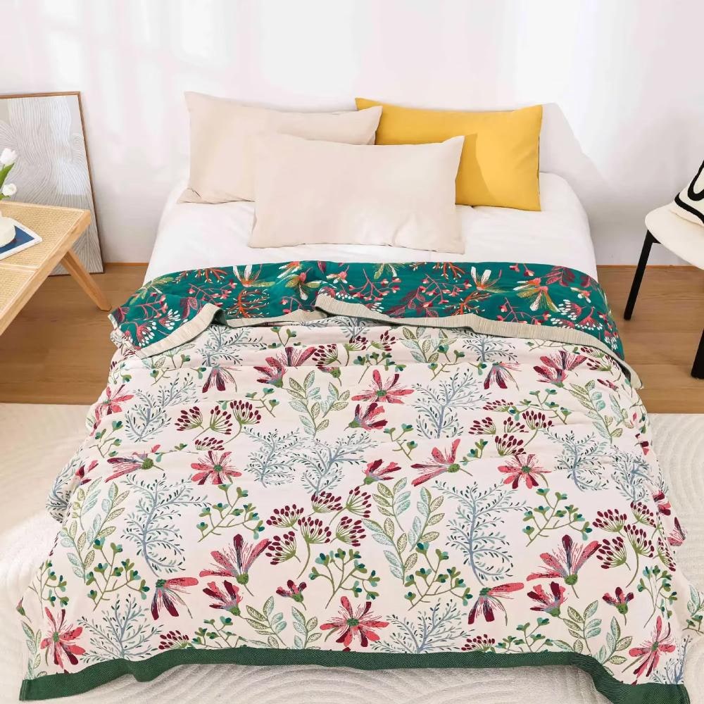 Blumenmuster Wendedecke — Vierlagen Tagesdecke