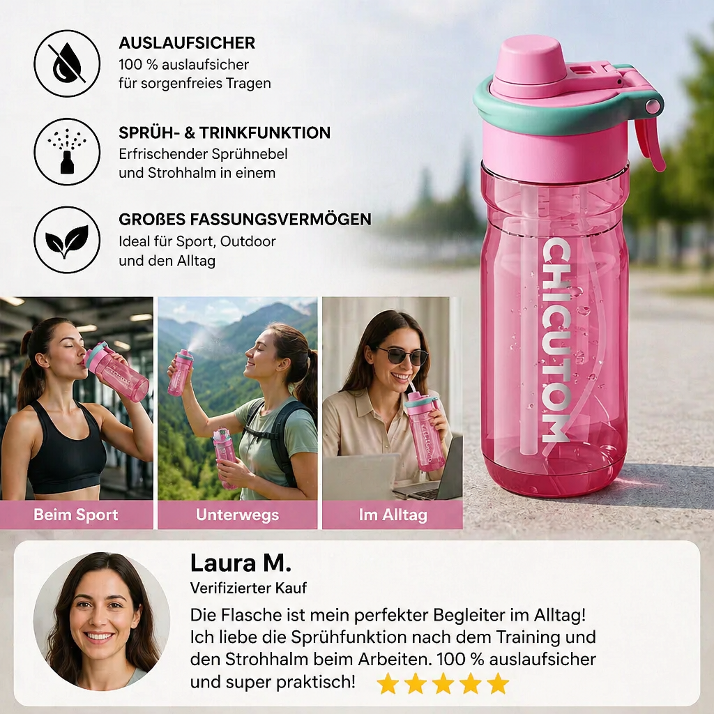 Sports Water Bottle with Spray Function and Straw - Esilora