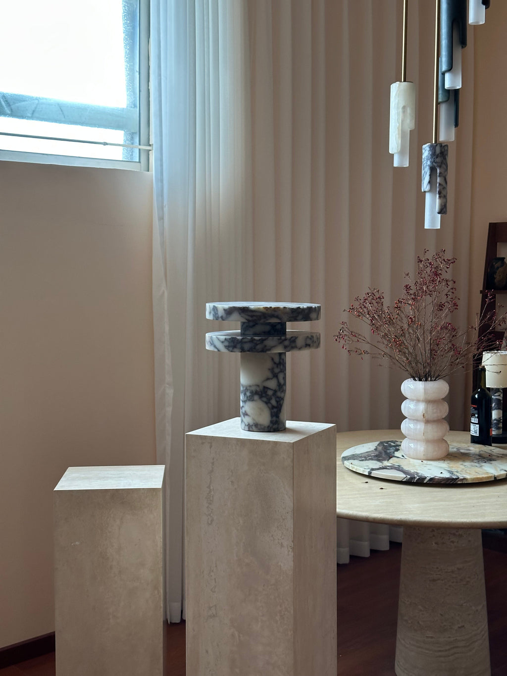 Modern Sculptural Table Lamp with Cylindrical Base Design for Bedroom Bedside and Living Room Use | Esilora