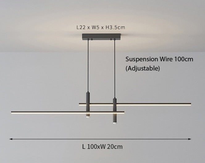 Sirosta metallista valmistettu lineaarinen LED-riippuvalaisin – moderni minimalistinen tyyli | Esilora
