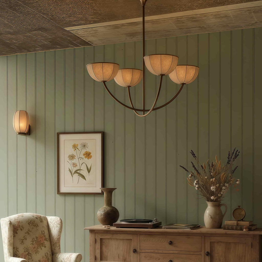 Loomis Linen Wrapped Shade Brass Pendant - Modern Living Room Lighting | Esilora