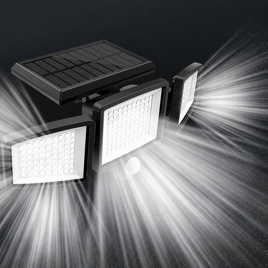 Luz de segurança solar — detetor de movimento, emissor portátil, elevada eficiência