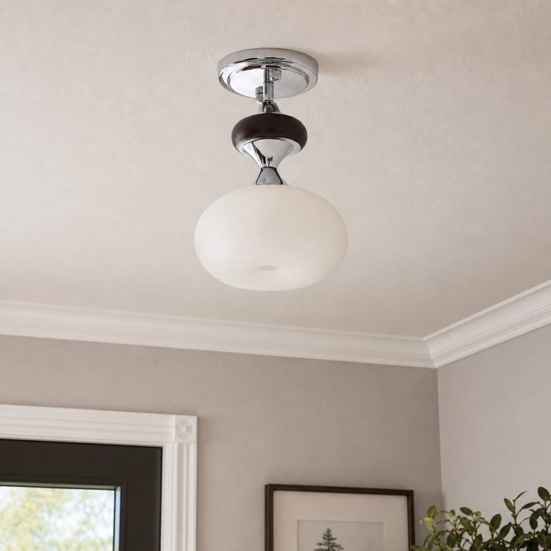 Javina taklampe med delvis innfelt montering – moderne armatur i metall, glass og tre fra midten av århundret for entré og kjøkken | Esilora
