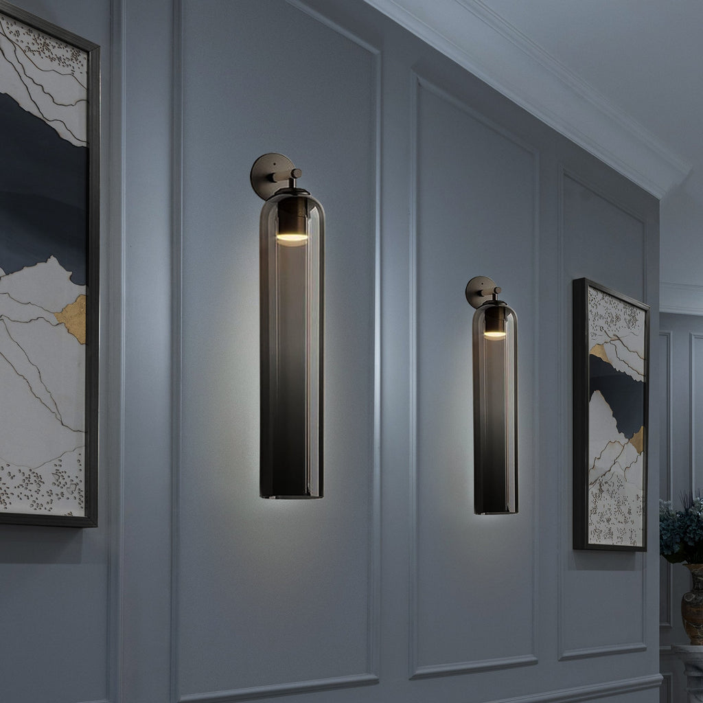 Art Glass Sconce Sand Nickel Smoke Gray Damp-rated LED Wall Light | Esilora