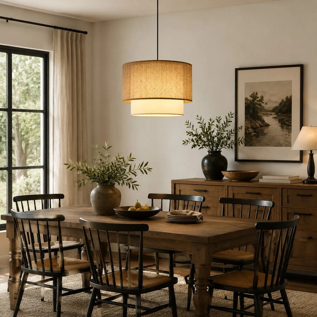 Wabi-Sabi Linen Drum Pendant Lamp | Esilora