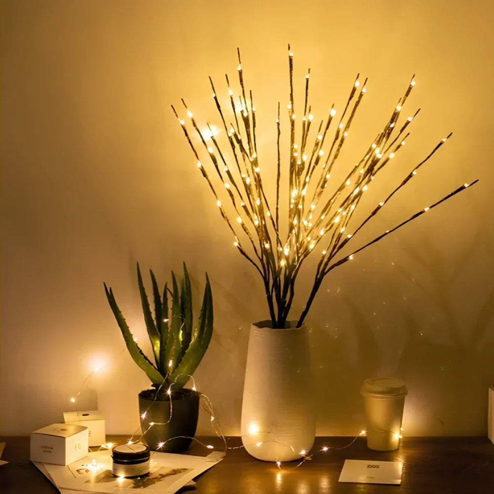 Ramuri decorative LED — lumină alb cald, alimentate cu baterii