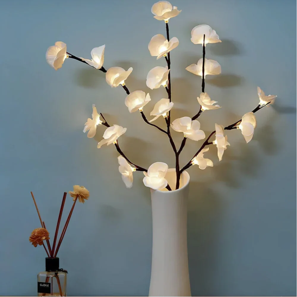 Ramuri decorative LED — lumină alb cald, alimentate cu baterii