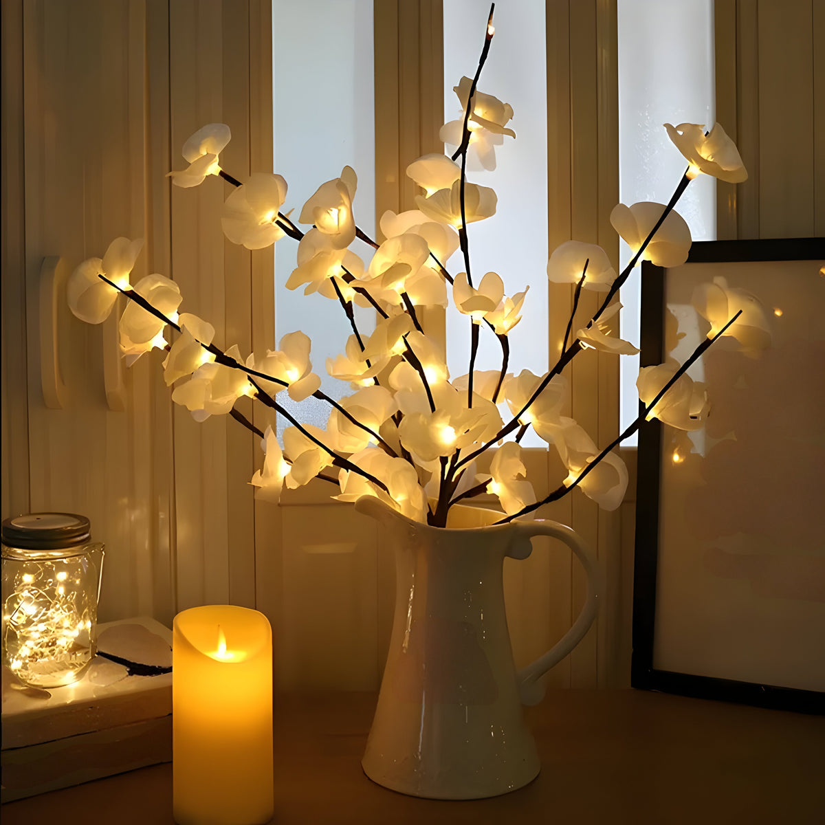 Ramuri decorative LED — lumină alb cald, alimentate cu baterii