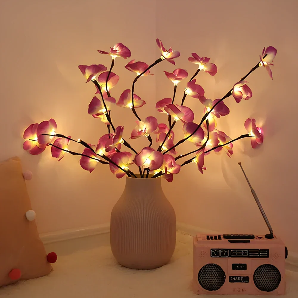 Ramuri decorative LED — lumină alb cald, alimentate cu baterii